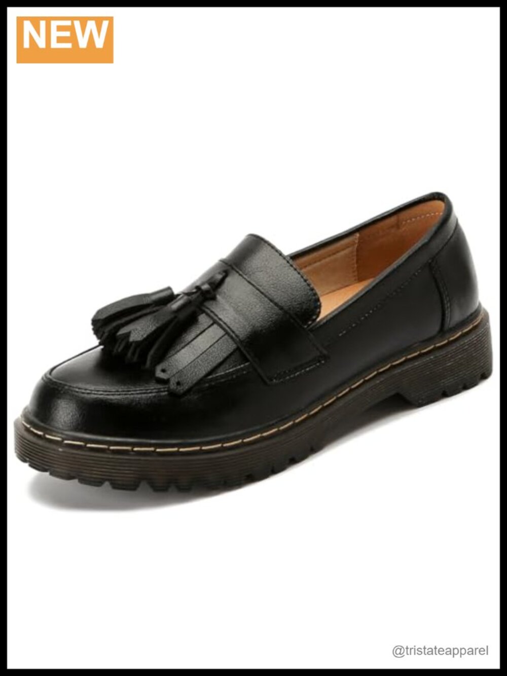 Leather Tassel Platform Loafers Round Toe Lug Sole Slip-On Penny Loafers